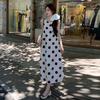 French Round Neck Loose and Thin Design Polka Dot Dress Women's Summer New Simple Sleeveless A-shaped Skirt