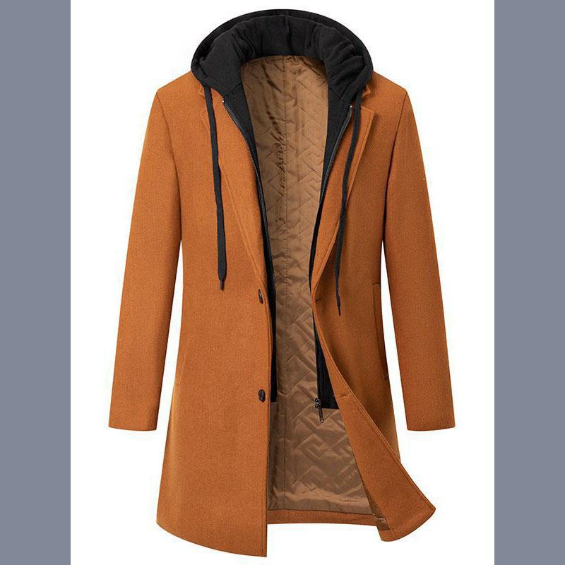 Luxury Business Casual Two-piece Illusion Padded Hooded Woolen Overcoat Autumn/winter High-end Men's Fleece Jacket