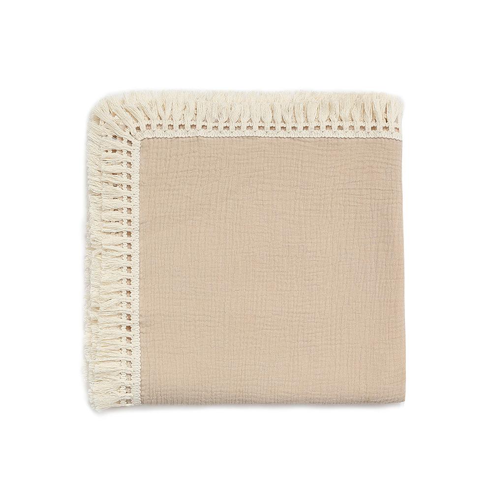 Muslin Gauze Baby Swaddle Blanket With Tassel Fringe Soft Breathable Newborn Receiving Wrap Infant Bath Towel Stroller Cover Baby Bedding Accessories