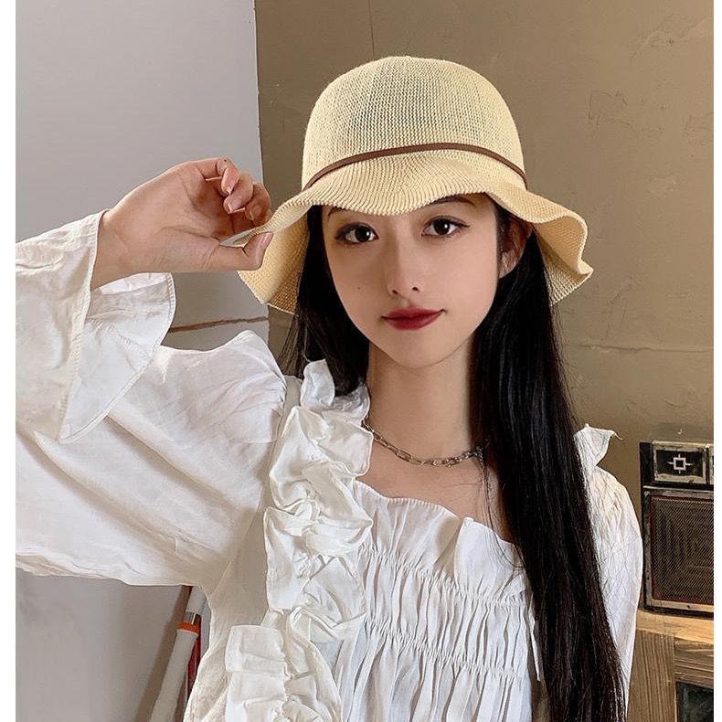 Cappello da Sole Estivo da Donna in Maglia con Fiocco a Falda Corta Protezione Solare per Uso Casual
