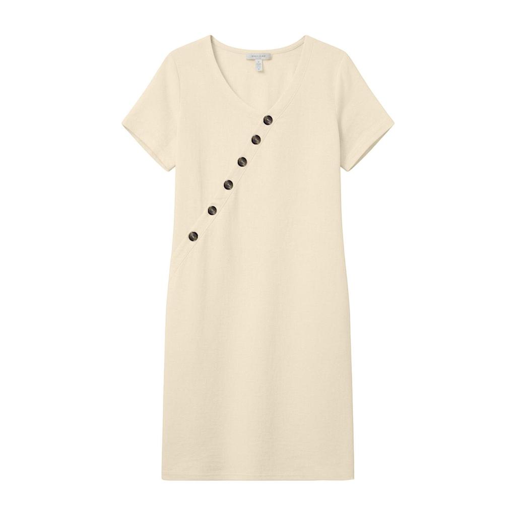 Damen Sommer Lässiges V-Ausschnitt Kurzarmkleid mit Knopfleiste und Taschen Leicht Lockerer Schnitt für den täglichen Gebrauch