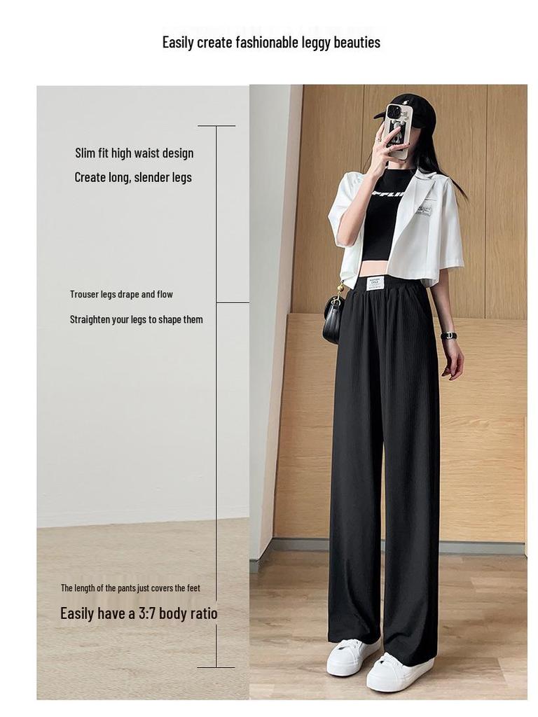 Women's High-Waisted Slimming Pants - Summer 2025 Ice Silk, Loose Fit for Petite Figures