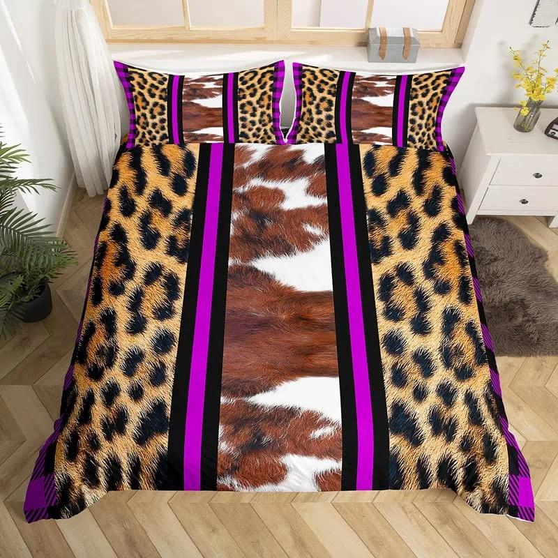 Cowhide Sunflower Duvet Cover Western Farm Animal Skin Bedding Set Microfiber Cow Fur Comforter Cover Twin For Boys Girls Room