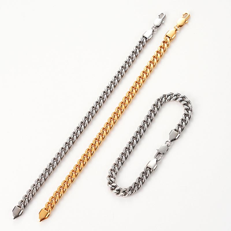 Stainless Steel Cuban Link Bracelet for Men Women Gold Color 7mm Minimalist Geometric Style Jewelry Supply
