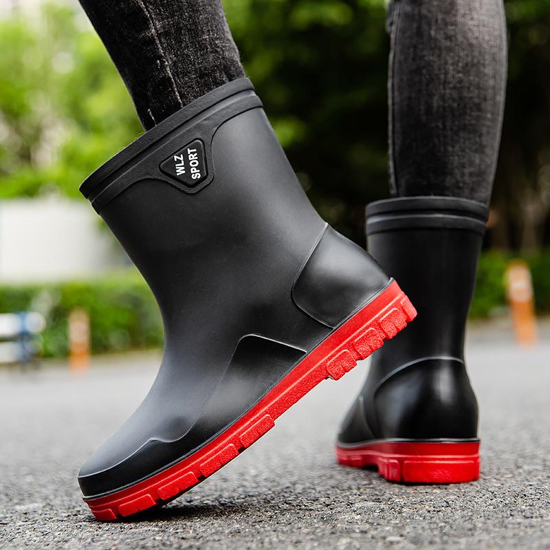 New men's short rain shoes non-slip and waterproof fashion rain boots fleece thermal rubber shoes kitchen work short water shoe cover