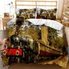 Steam Train Duvet Cover Digital Illustration Of A Locomotive Train On A Steel Railway Track Adventure Art Polyester Qulit Cover