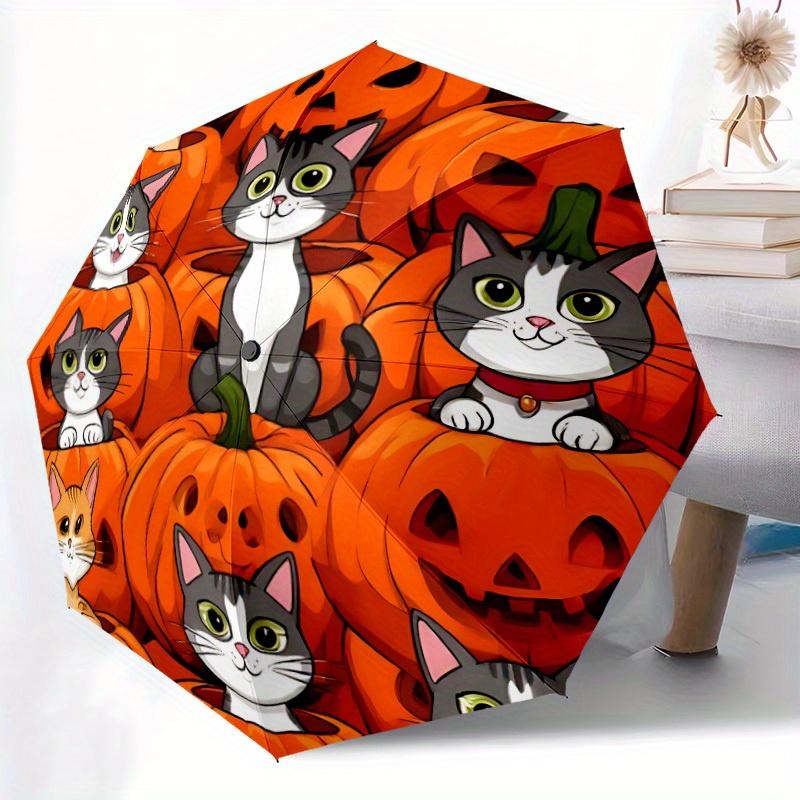 1pc Halloween Kittens Automatic Open/close Folding Umbrella, Compact Portable Travel Umbrella,Durable Construction yy250814201