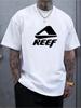 Herren Sommer 100% reine Baumwolle modisch lässig locker geometrisches Muster REEF Buchstabenaufdruck Rundhals Kurzarm T-Shirt