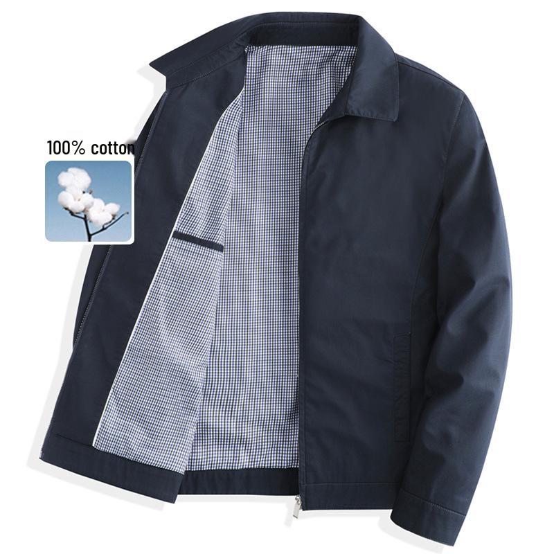 100% Cotton Men's Fashion Lapel Jacket - Perfect for Spring/Autumn Business Wear for Middle-Aged Leaders
