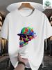 Unisexs 100 Cotton Tshirt With Neon Rainbow Skull Baseball Cap Design Casual Everyday Street Style Shortsleeved Top