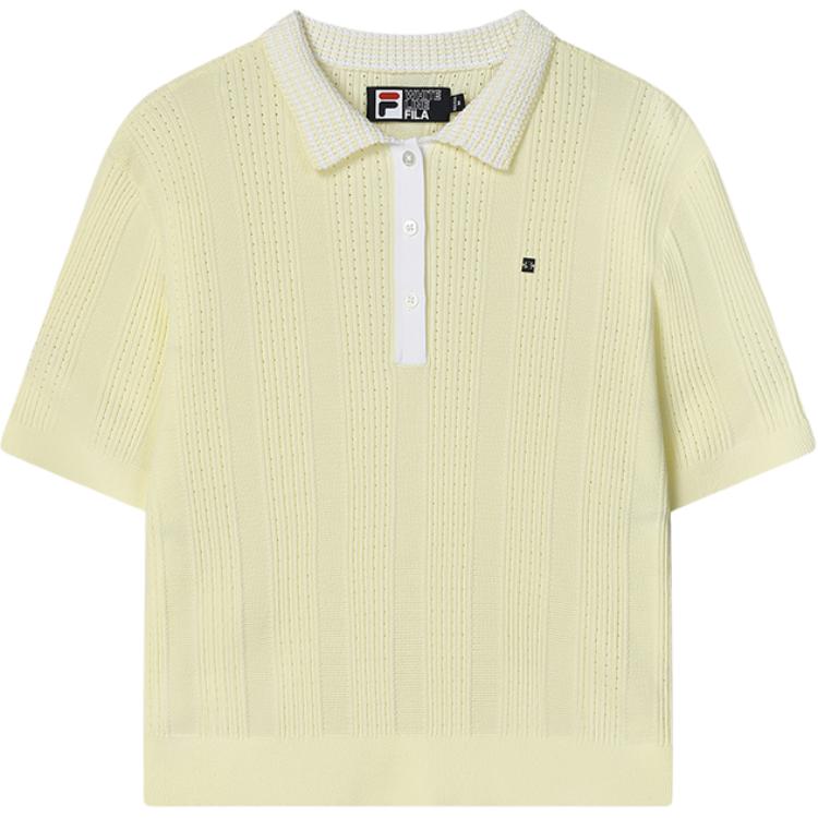 Fila White Special Solid Color Fashion Casual Comfortable Polo Short Sleeve Knit Top Women Tops Sunflower-Yellow F11W347401F-YE