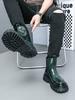 Men’s Chelsea Thick Sole Platform Punk Green Leather Boots Elevator Street Style Big Head Motorcycle Boots High Boots Plus Size