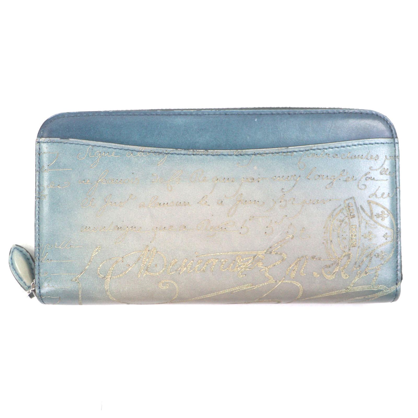 

Great Berluti Purse Itauba Calligraphy Zip Around Long Wallet Navy leather mens Used