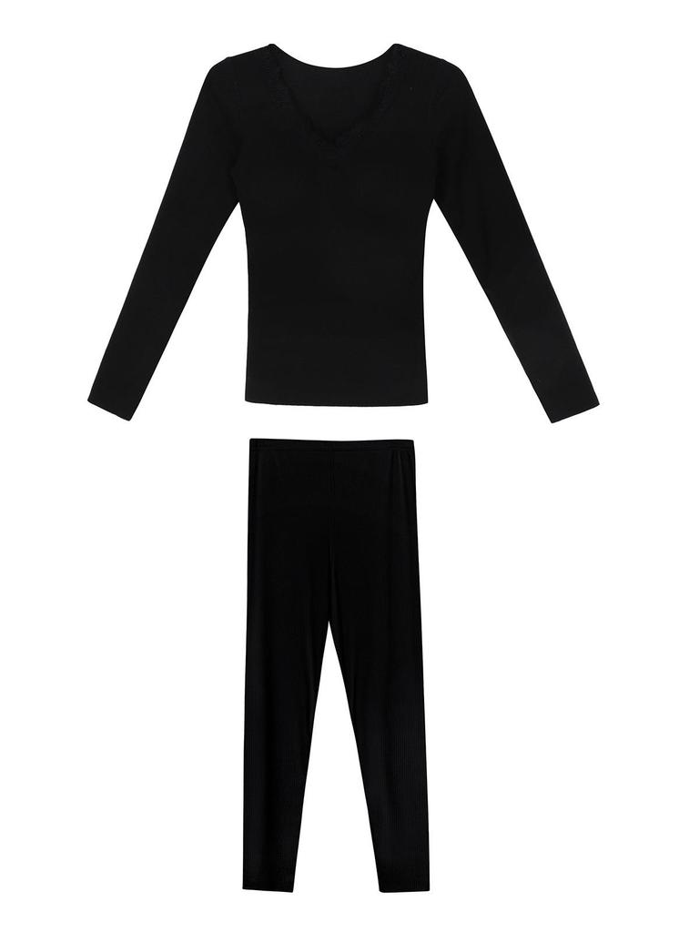 Women's Seamless Wool-Blend Thermal Set: Warm Autumn/Winter Base Layer with Padded Top