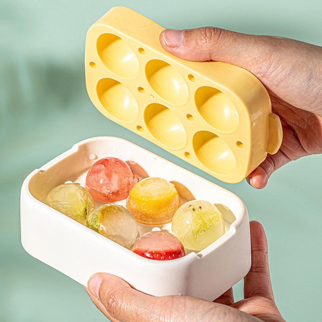 6 Balls Round Ice Cube Tray Stackable Easy Release Flexible Ice Maker Mold for Whiskey Cocktail Coffee Beverages Summer Picnic