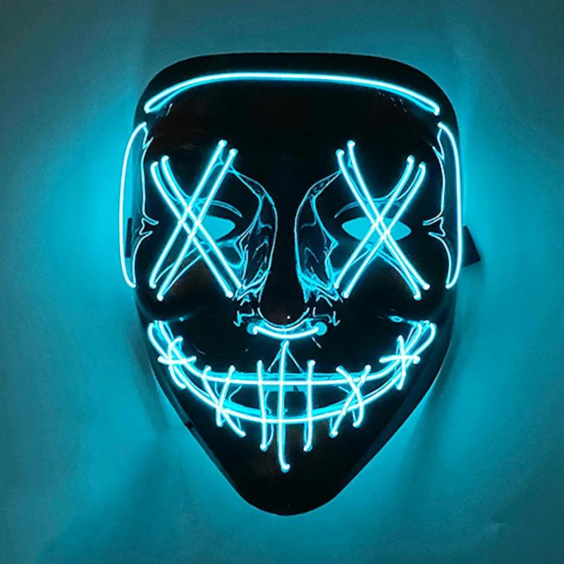 Wireless Scary Glowing Mask LED Luminous Purge Mask Halloween Carnival Light Up Cosplay Party Mask Festival Costume Supplies