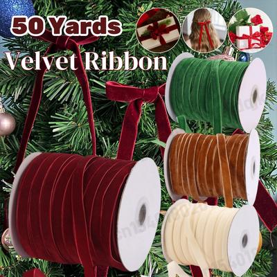 Ruban de Velours de Noël 50 Yards Ruban de Velours Doux de Qualité Rouleaux de Ruban de Velours Vert Rouge Vin Rouge pour Nœuds Emballage Artisanat