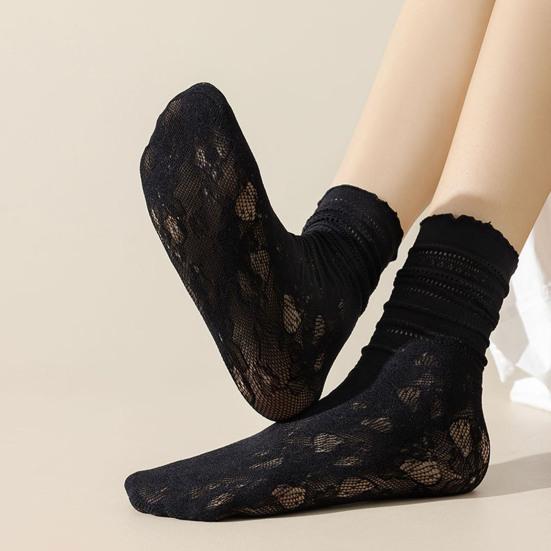 Yousheng Women's Ruffle Socks Casual Mesh Lace Crew Socks Summer Ultra Thin Frilly Ankle Socks Soft Breathable Knit Socks