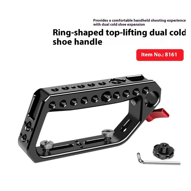 Aluminum Alloy Top Handle Grip DSLR Camera Cage with Double Cold Shoe Mounts 1/4 /3/8 Hole For Accessory Compatibility