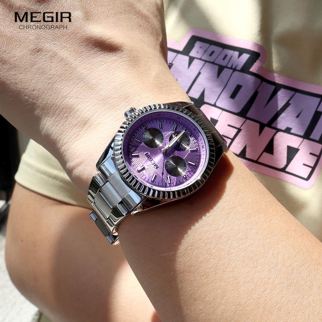 Men's Quartz Watches Stainless Steel Strap Couple Bracelets Wristwatch with Day Date 24-Hour Moon Phase Function Relogio Womens Watch