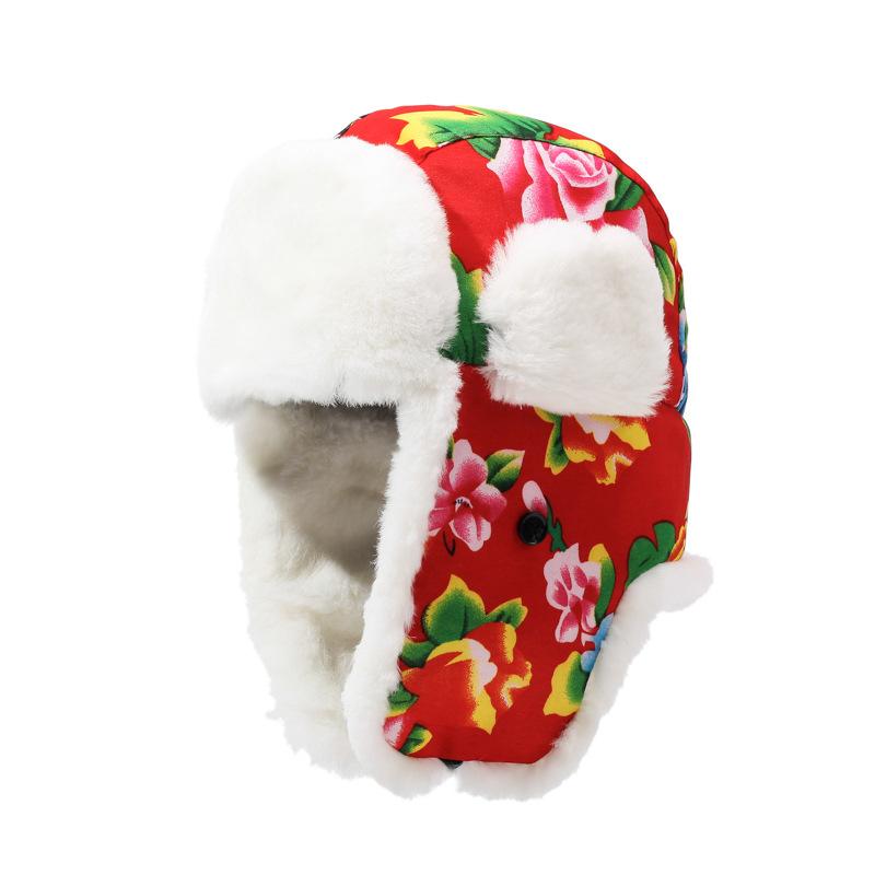 

Зимняя шапка с большим цветком, имитация кроличьего меха, женская трендовая хлопковая шапка, теплая защита ушей, бархатная зеленая шапка L（58-60cm）