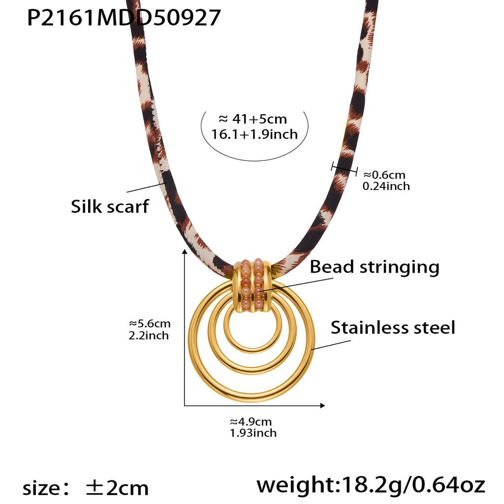 Trendy Leopard Print Fabric Lanyard Charm Necklaces 18k Gold Plated Stainless Steel Pendant Necklace Statement Jewelry For Women