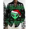 Man Christmas Scene Print Shirt Santa Claus Deer Lapel 3D Outdoor Long Sleeve Button-Up Print Fashion Designer Style