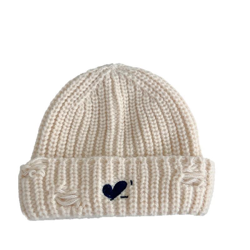Autumn and winter new thickened campus style love hole knitted hat, male and female couples warm ear protector pullover hat