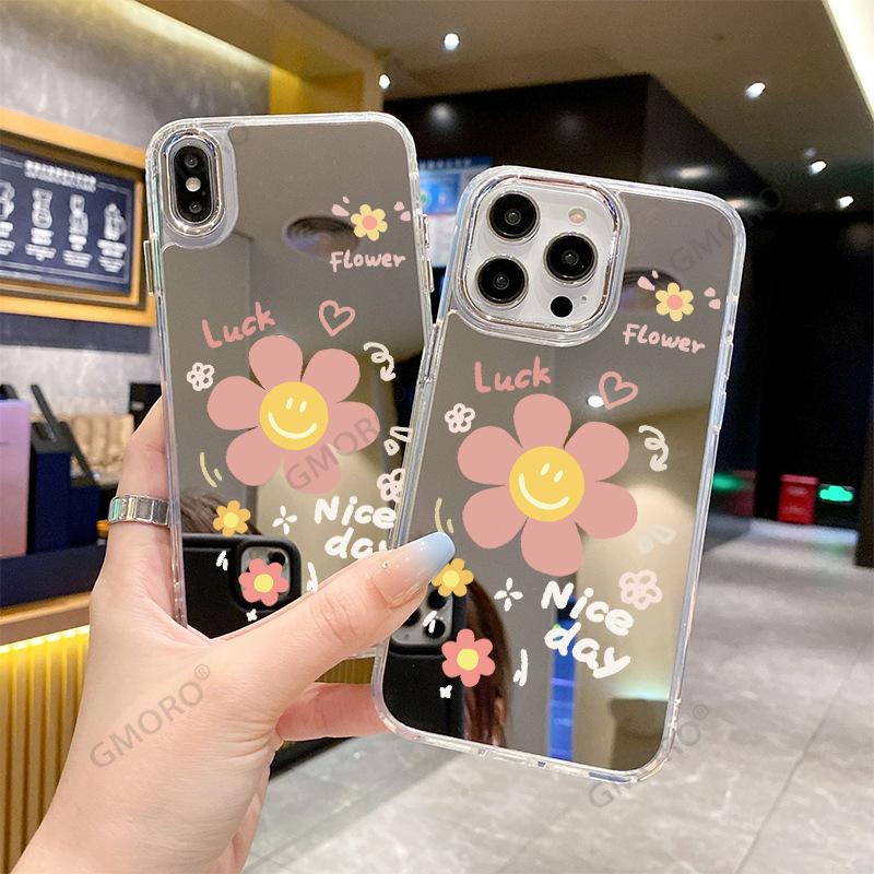 Sunflower Apple 16promax mirror mobile phone case smiley face 17pro mobile phone case does not deform 15p fashion