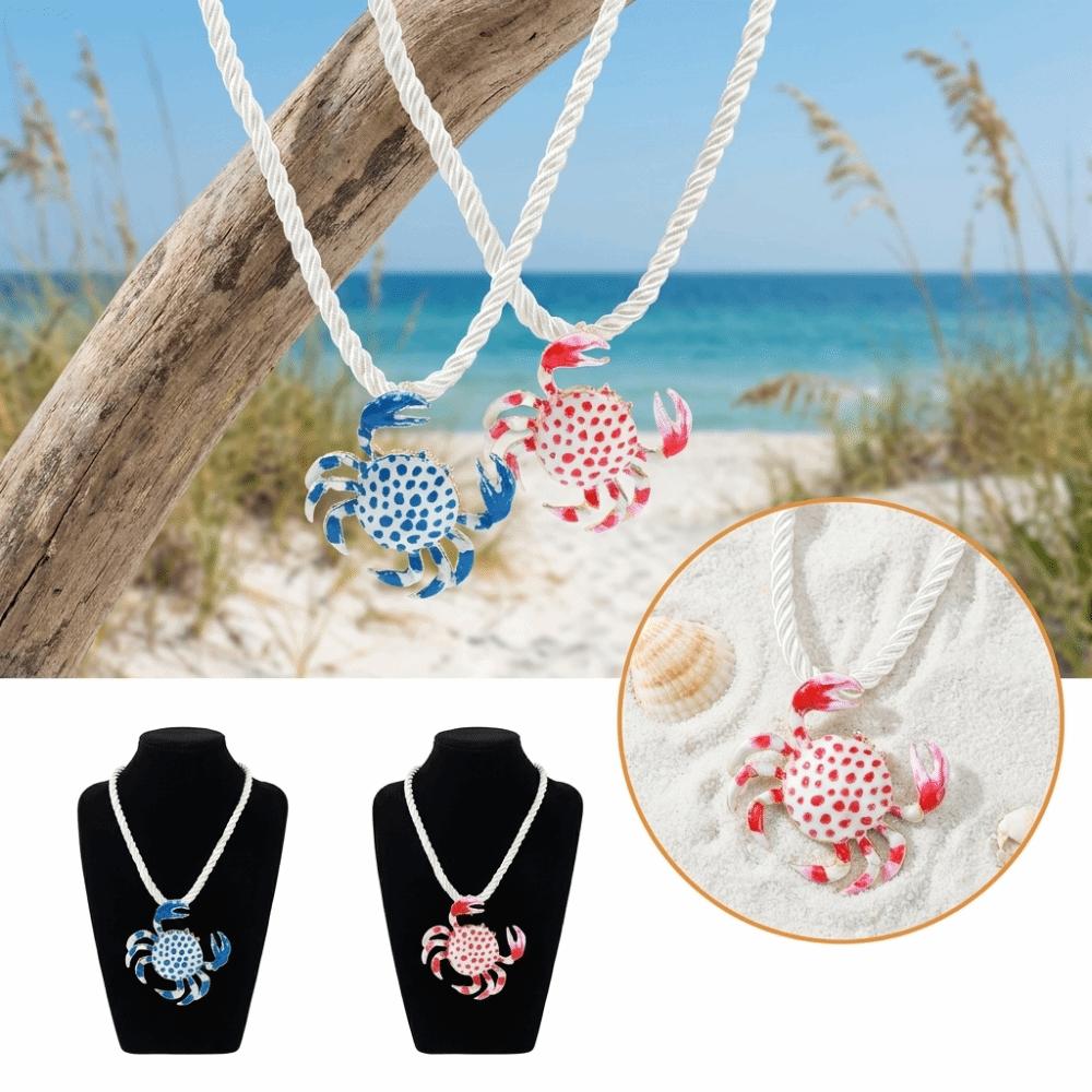 Oil Drip Craft Crab Pendant Necklace Polka Dot Ocean Charm Necklace  Summer Travel Dating
