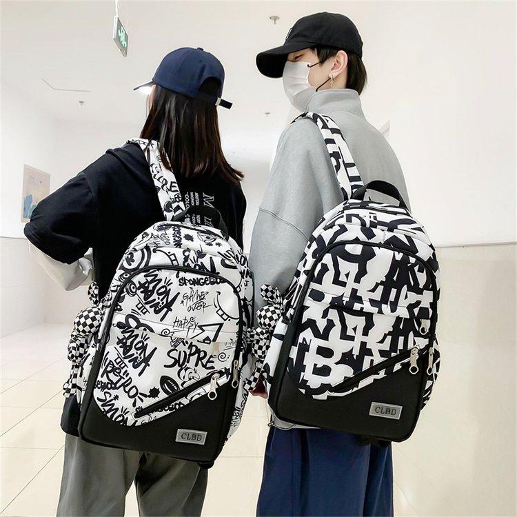 Graffiti Print Small Fresh Backpack Trend Simple Fashion High School Student Large Capacity Schoolbag College Student Couple