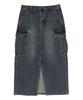 DISTN9NE Cut Cargo Long Denim Skirt Dark Indigo (Lp3Kf696-064)
