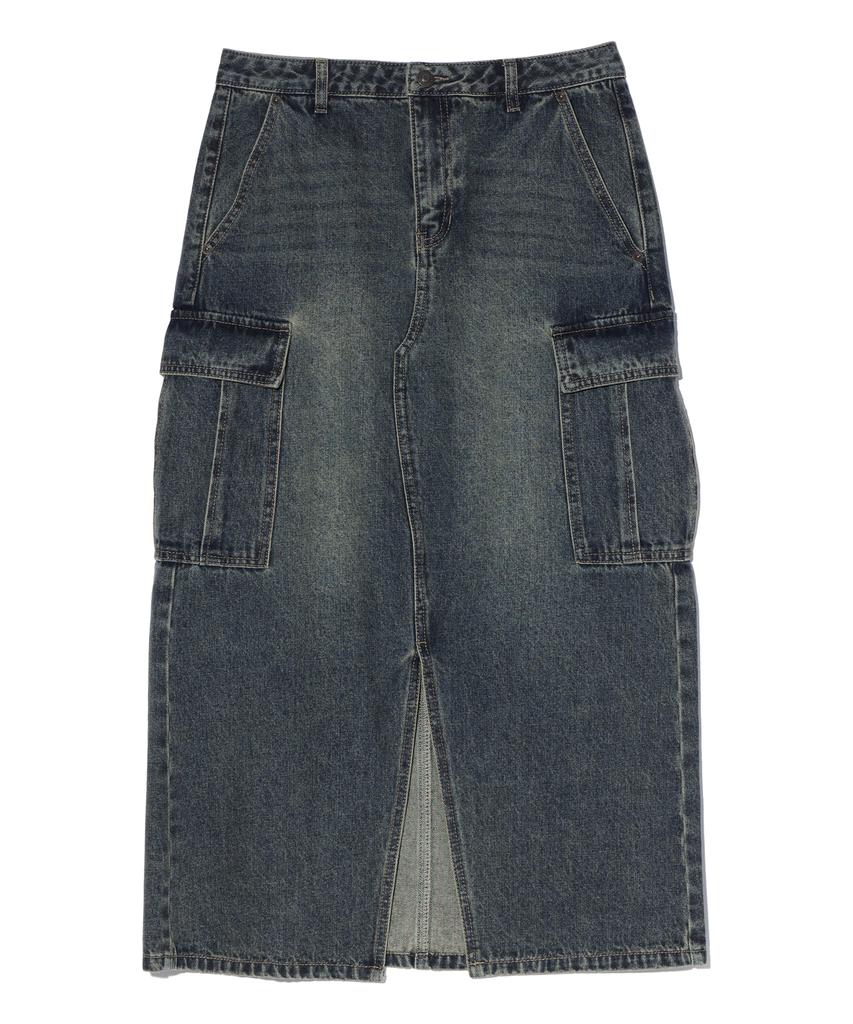 DISTN9NE Cut Cargo Long Denim Skirt Dark Indigo (Lp3Kf696-064)