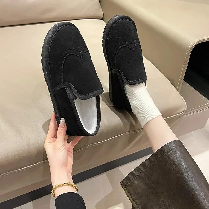 Fashion Round Toe Shoes for Woman Elegant With Low Heels Fashion 2024 Women's Snow Boots Plush on Offer Large Size Warm New Rock Gyaru