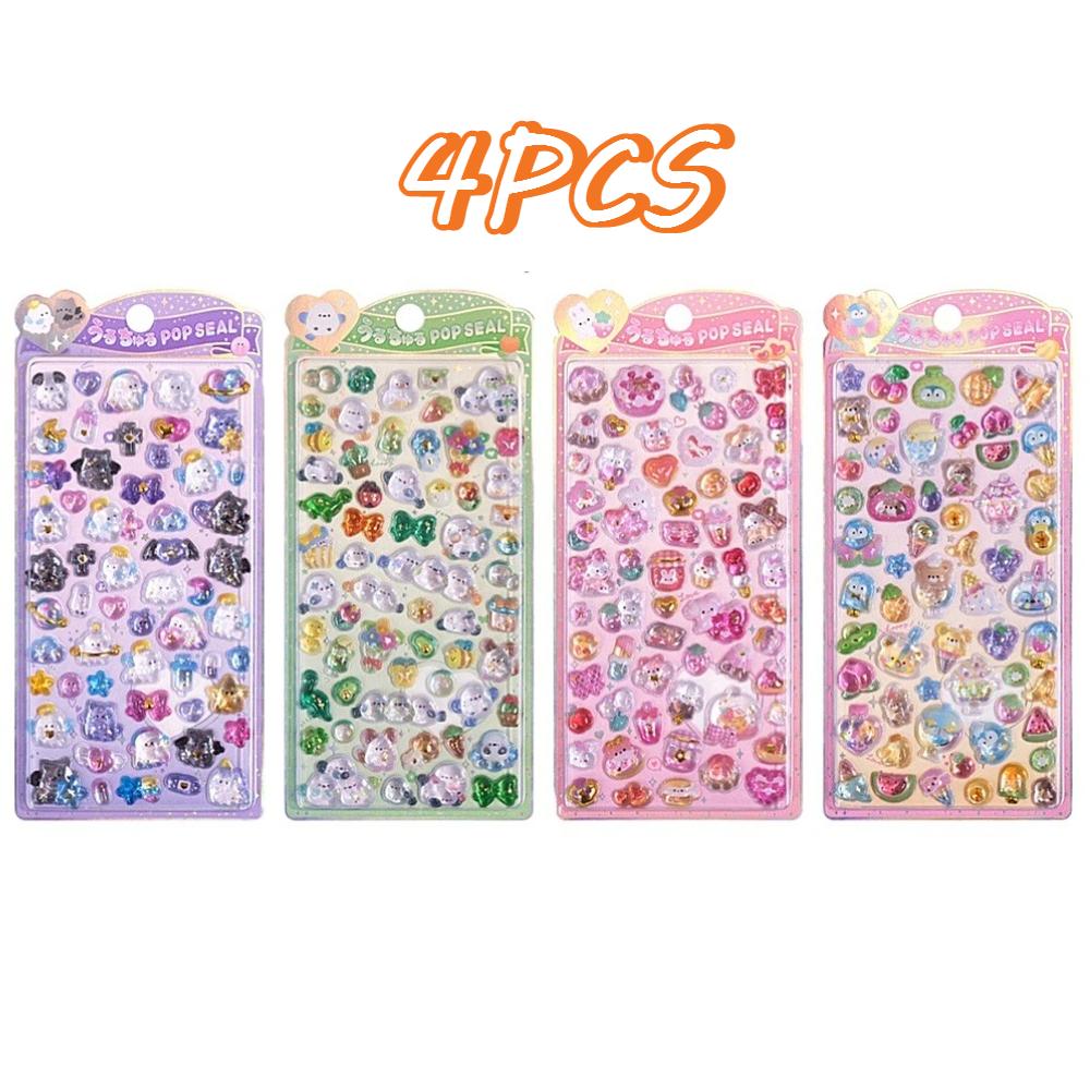 Kids 3D Crystal Relief Stickers - Cute Ghost Bird Strawberry Rabbit Penguin Decals Waterproof for Kpop Photocard DIY Decor Gifts