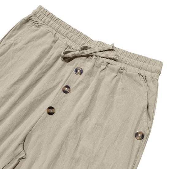 Men's Casual Linen Trousers Elastic Waist Drawstring Baggy Trousers Solid Color Loose Fit Summer Pants with Pockets for Beach Yoga Wear