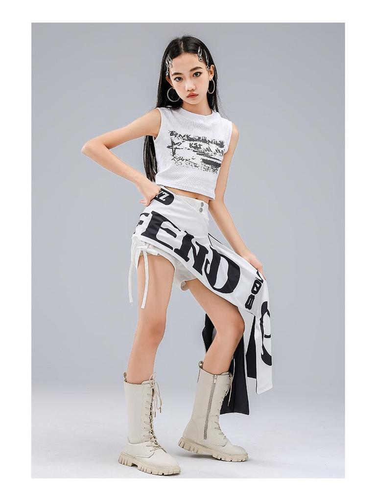 Jazz-Tanzkostüm-Set für Mädchen: 2025 Frühling/Sommer Ärmelloses Crop-Top & Taillenbund-Shorts