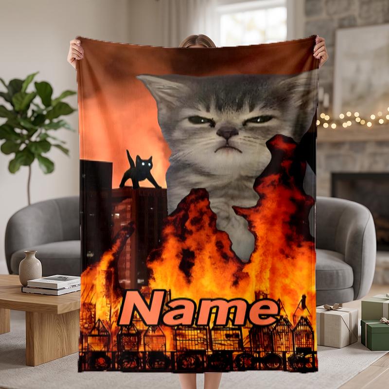 cat meme Custom Flannel Blankets Soft Warm Cozy Throws for Home Decor Holiday Gifts