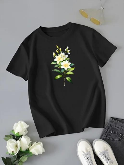 Oversized T-shirt with a floral print L