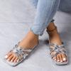 Hot Sandals Women Criss Cross Solid Color Glossy Surface Many Broadband Square Toe Slippers Ankle Strap Ladies Beach Shoes