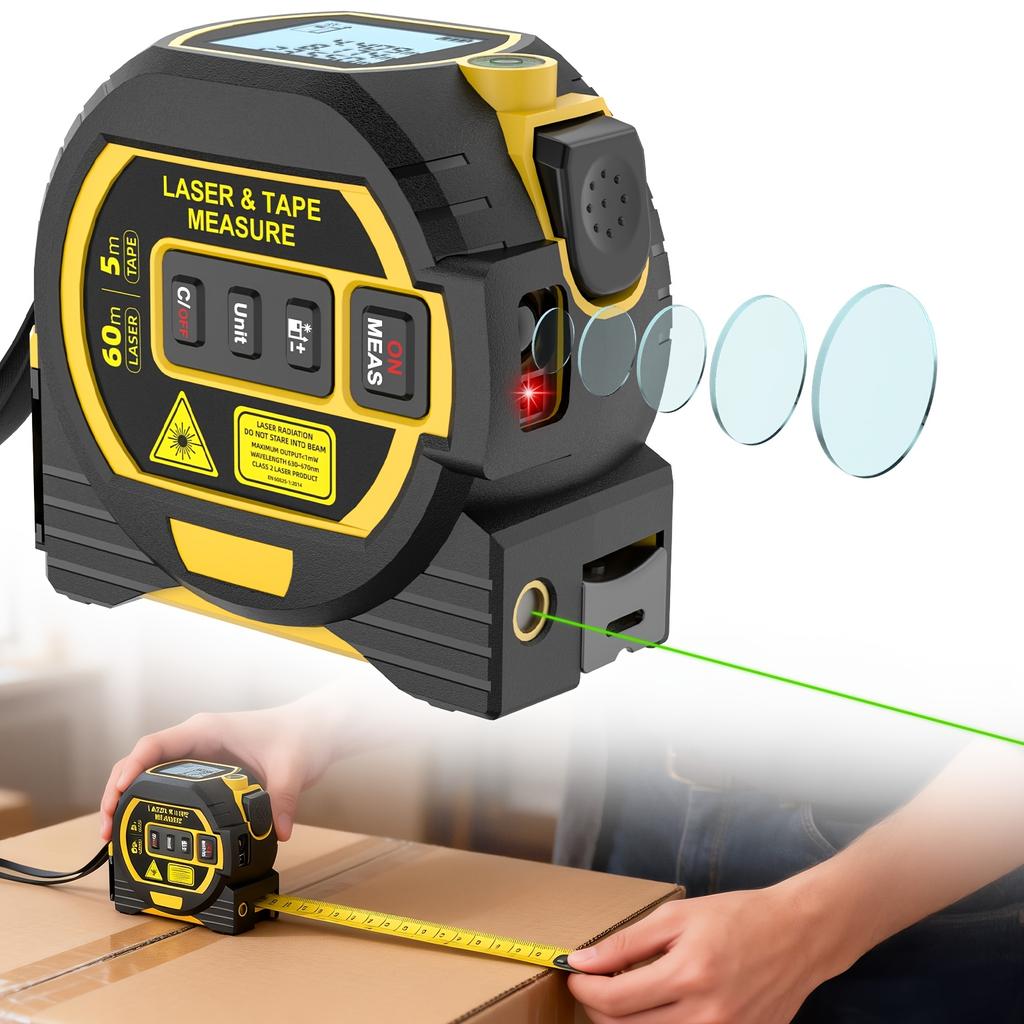 Portable 3-in-1 Digital Laser Tape Measure with 40M Laser and 60MI, HD Display, Meter Inch Foot Units for Building Design
