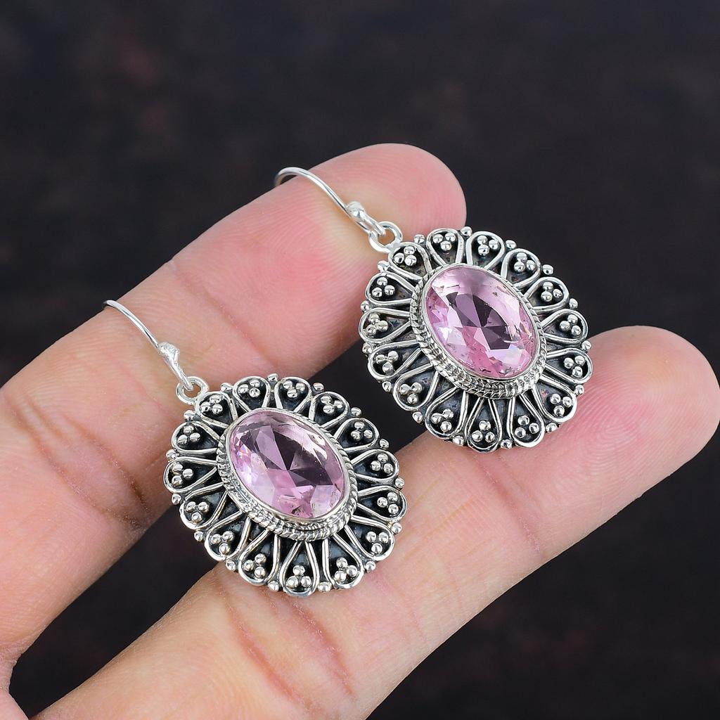 Faceted Pink Kunzite Earring Gemstone Earrings Vintage Handmade Jewelry 925 Sterling Silver Earring Designer Earring Decent Jewelry For Gift