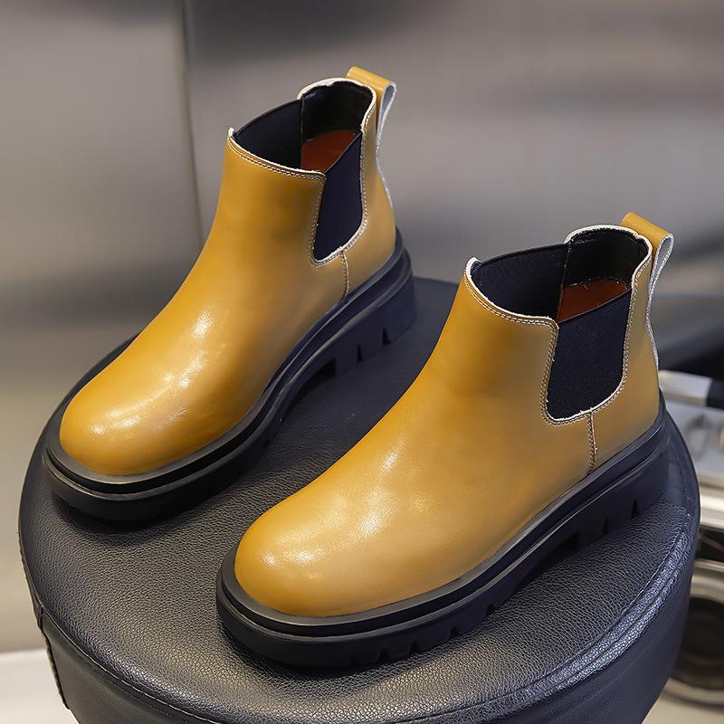 Leather Martin boots women's autumn new short boots thick heel casual boots women's Chelsea pipe women's boots tide