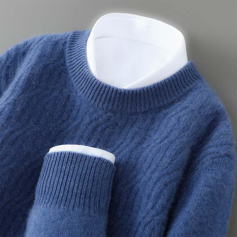 Pánský zimní svetr s kulatým výstřihem ze 100% čisté vlny - Jednobarevný kašmírový svetr, Ležérní obchodní pletený základní vrstva