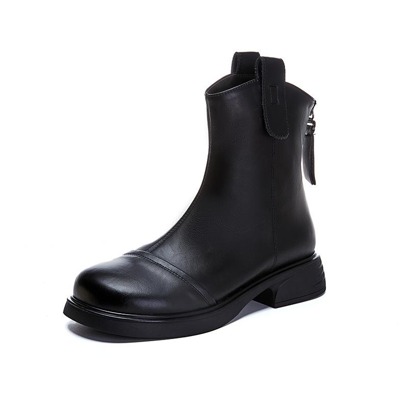 Leather Martin Boots Women's 2025 Autumn and Winter New Thick Heel Retro British Style Short Boots Casual Versatile Low Boots Children
