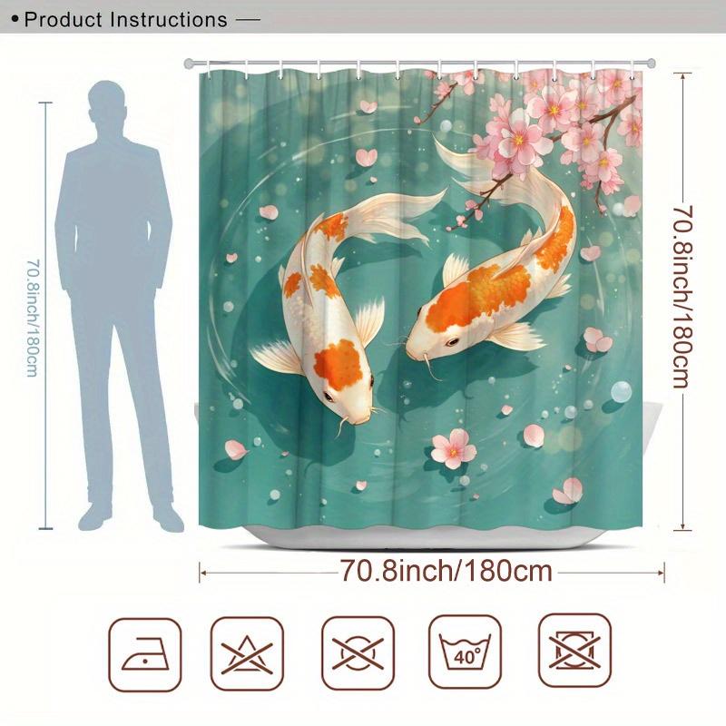 Koi Fish In Serene Pond Shower Curtain - Water-Resistant, Easy To Clean, Adds an Oriental and Tranquil Touch To Your Bathroom