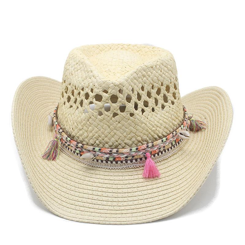 European and American ethnic style cowboy hat hollow woven straw hat women's big-brimmed sun hat