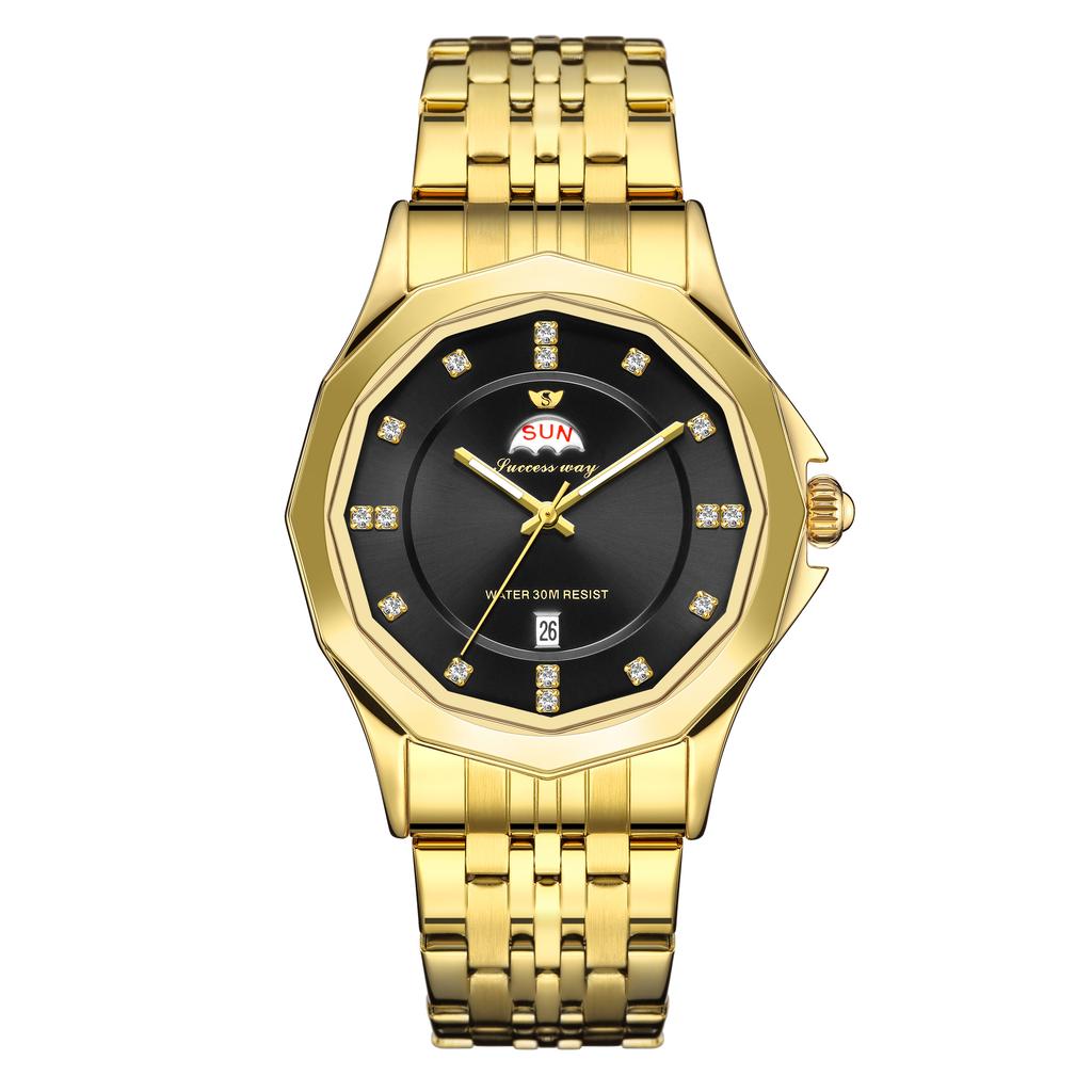 New luxury fashionable men's quartz watch calendar week night light waterproof diamond inlaid leisure business quartz watch