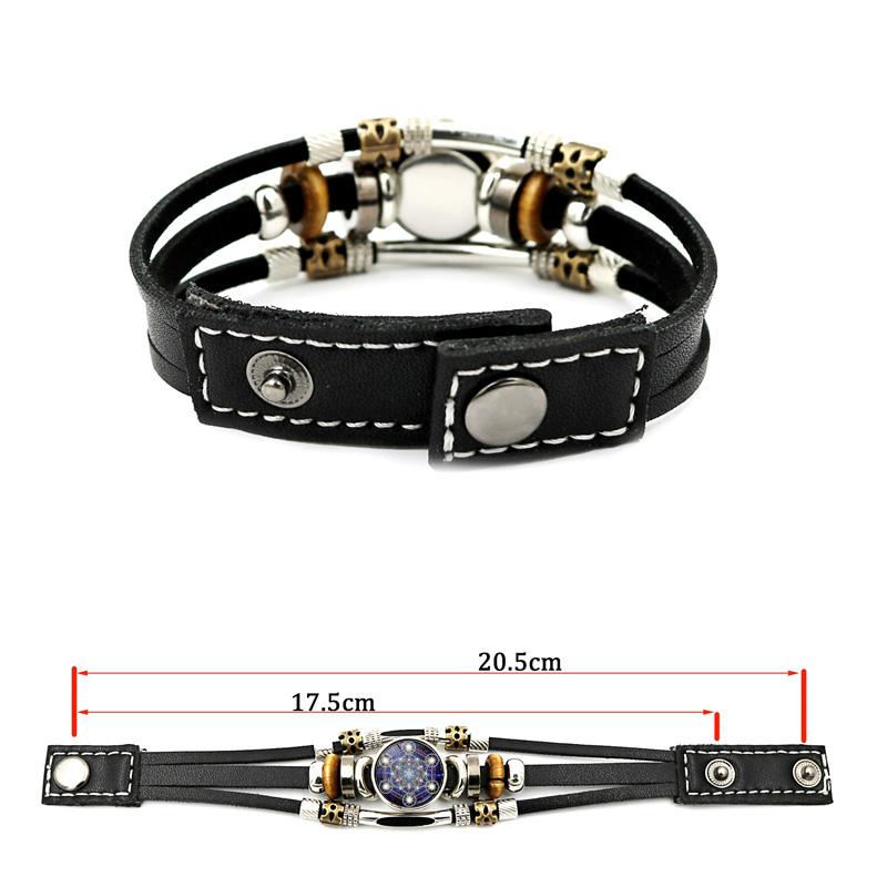 Mysterious Metatron Cube Vintage Bracelet Sacred Geometry Flower of Life Snap Button Multilayer Punk Leather Bracelet Wholesale