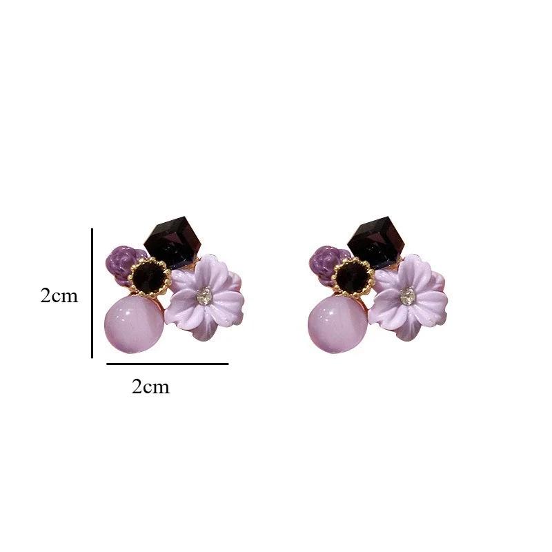 Women's Multicolored Crystal Flower Stud Earrings Elegant And Charming Jewelry Accessory